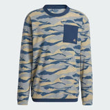 ADIDAS TEXTURE-PRINT CREW SWEATSHIRT - HEMP/NAVY/SHADOWGREEN