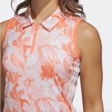 Adidas Ladies Floral Sleeveless Golf Polo - Orange