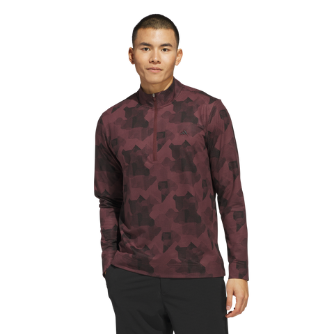 ADIDAS Go-To Printed Quarter-Zip Sweatshirt Aurora Ruby / Brown