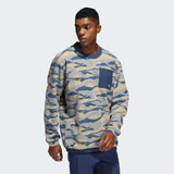 ADIDAS TEXTURE-PRINT CREW SWEATSHIRT - HEMP/NAVY/SHADOWGREEN