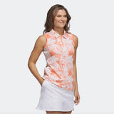 Adidas Ladies Floral Sleeveless Golf Polo - Orange