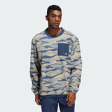 ADIDAS TEXTURE-PRINT CREW SWEATSHIRT - HEMP/NAVY/SHADOWGREEN