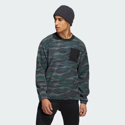 ADIDAS TEXTURE-PRINT CREW SWEATSHIRT - BLACK/GREY/SHADOWGREEN