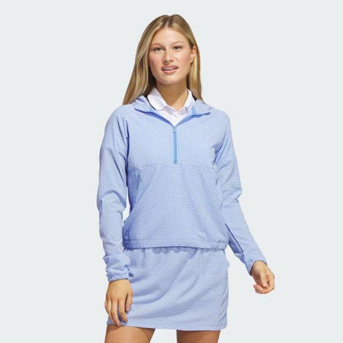 ADIDAS SEERSUCKER 1/4-ZIP GOLF HOODIE - BLUE FUSION