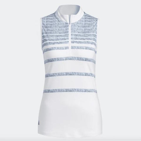 Adidas Ladies Herringbone Stripe Sleeveless Polo - Blue